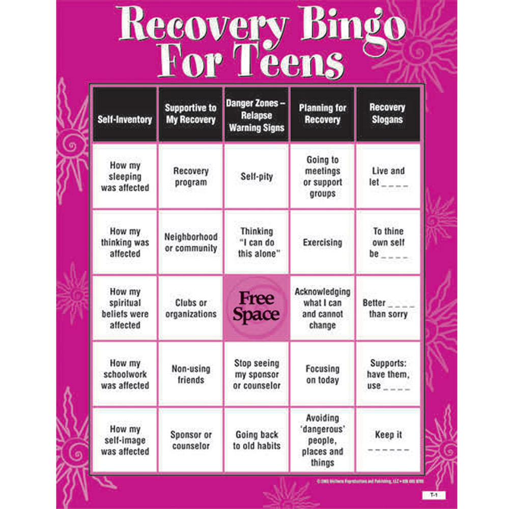 Courage To Change Format Bingo Games Recovery Bingo Game for Teens